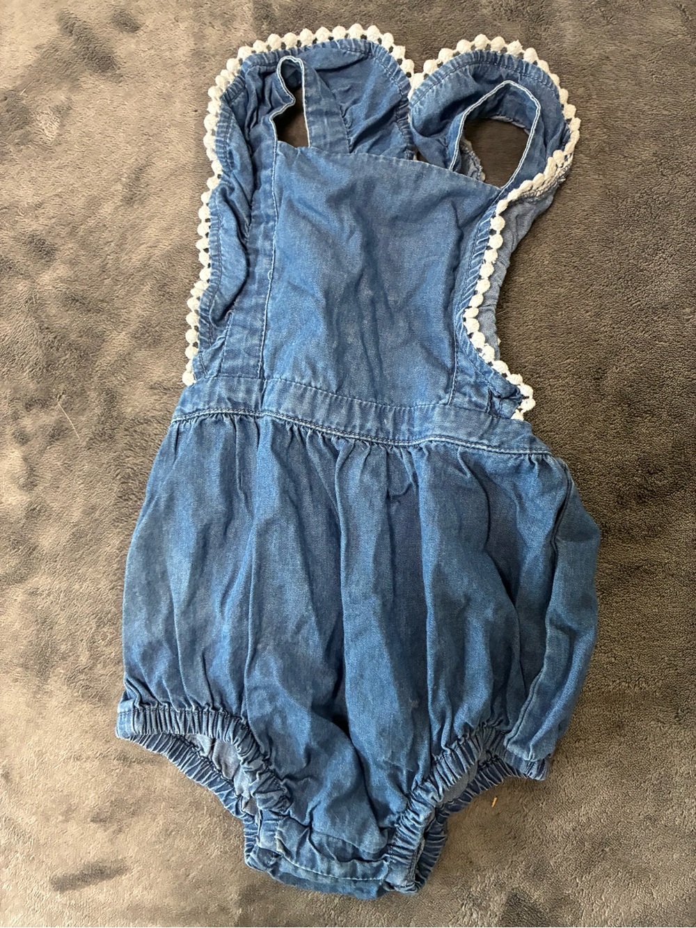 Old Navy Blue Denim-Style Baby Girl Romper with White Trim